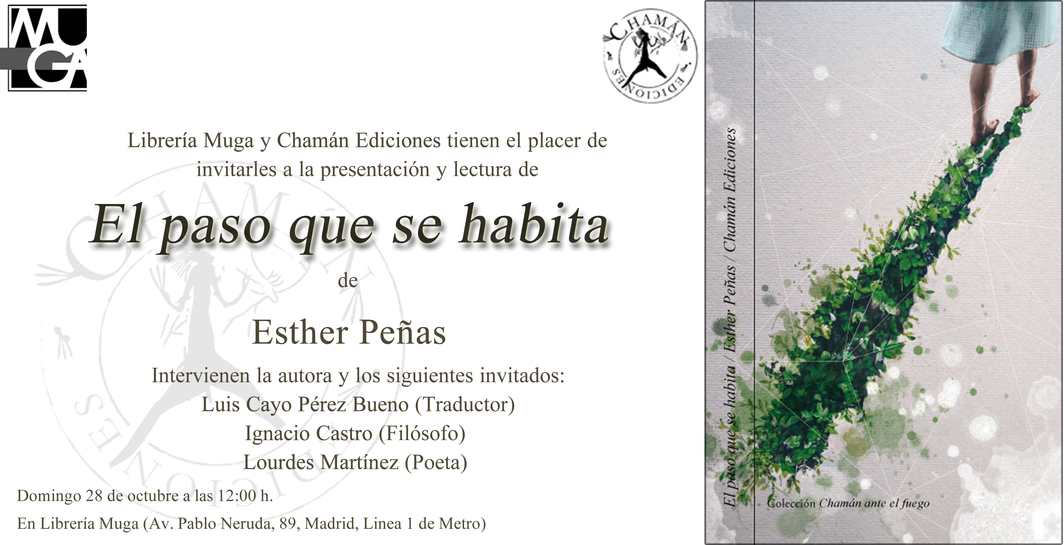Invitación "el paso que se habita" de Esther Peñas, Librería muga